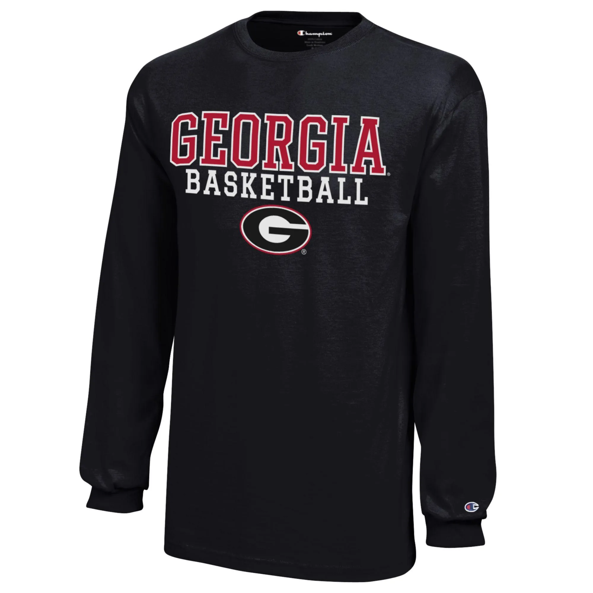 Youth Champion  Black Georgia Bulldogs Stacked Logo Long Sleeve Basketball T-Shirt