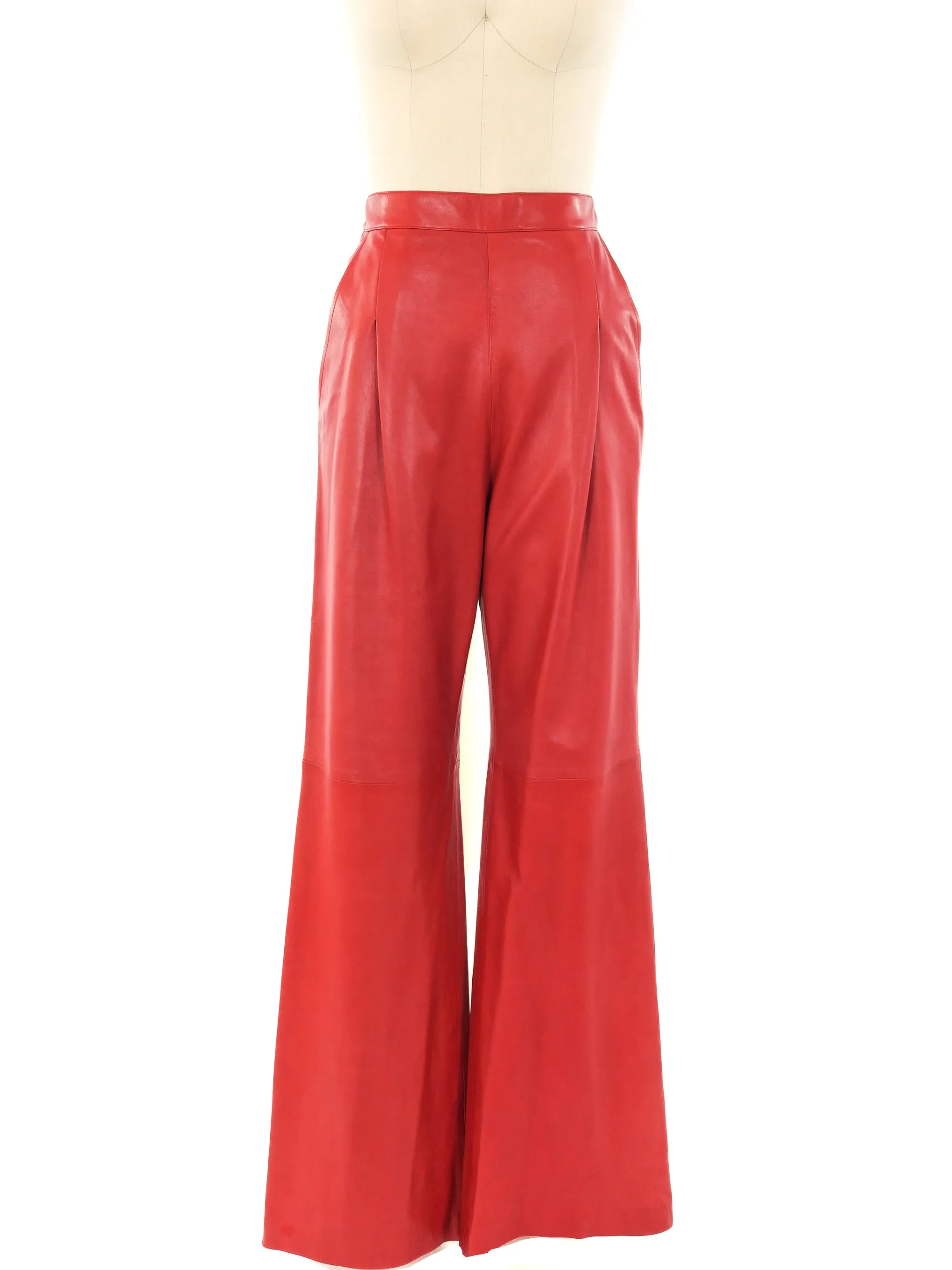 Yves Saint Laurent Red Leather Trousers