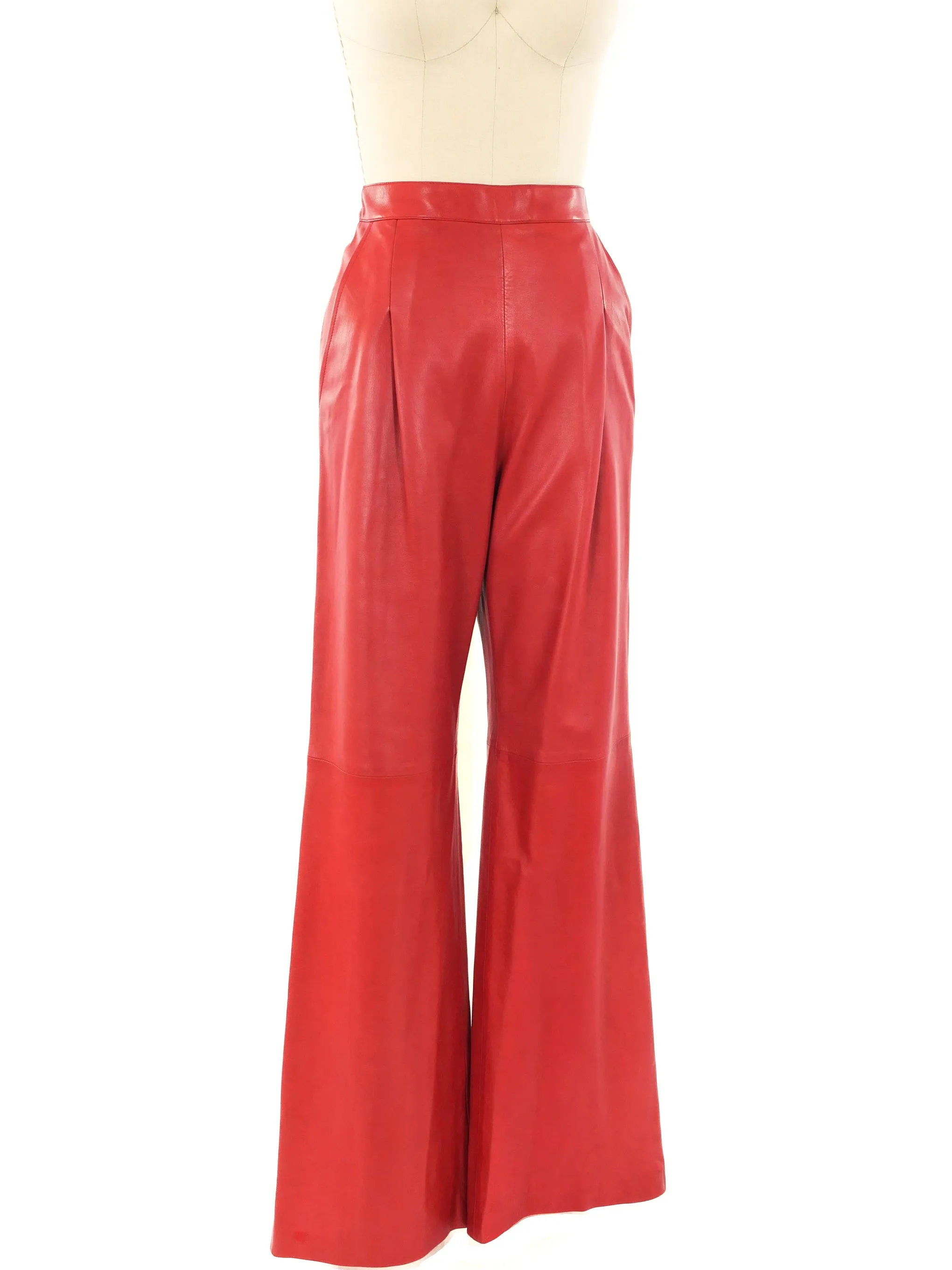 Yves Saint Laurent Red Leather Trousers