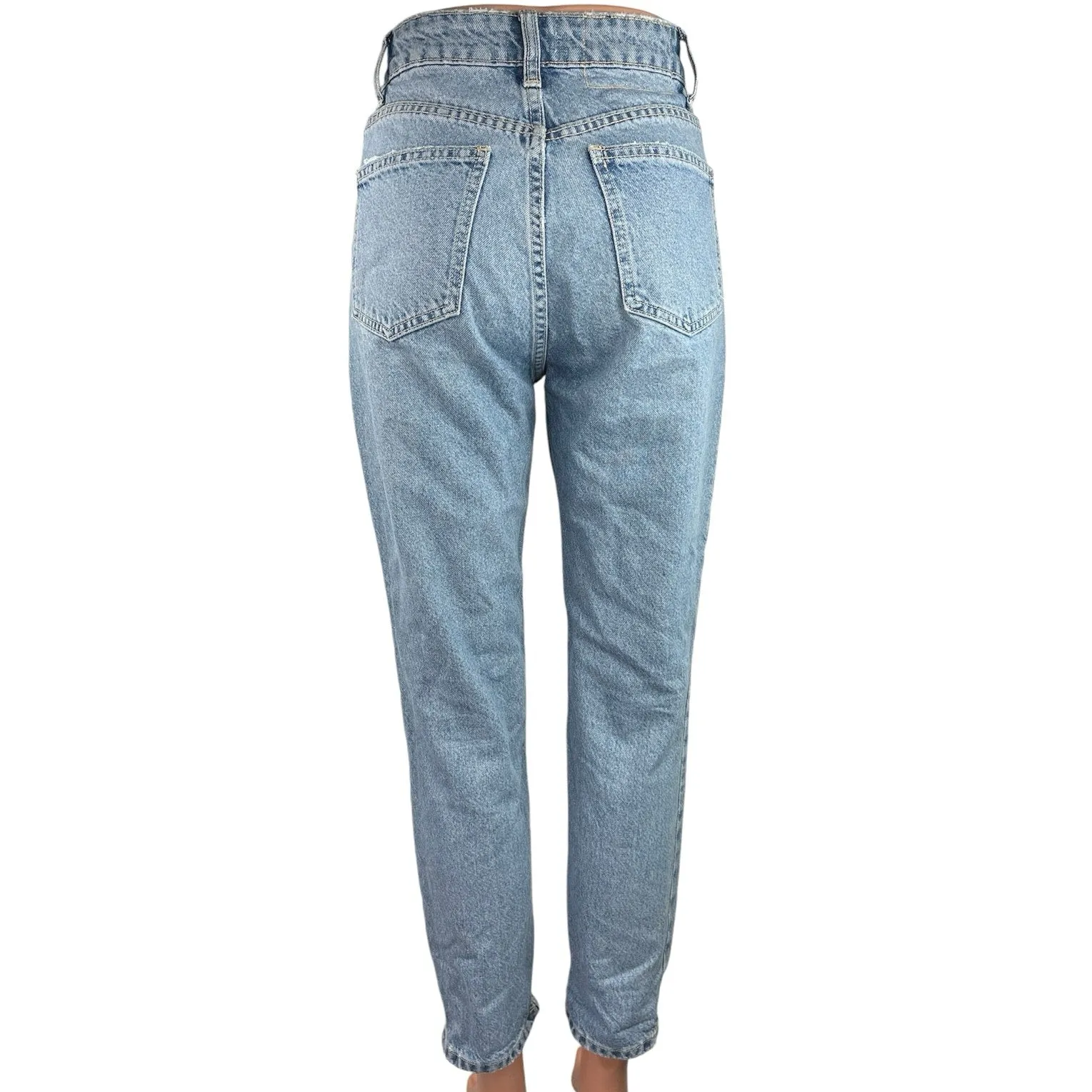 ZARA Women's Blue Denim High Rise Distressed Ripped Casual Tapered Jeans Size 2