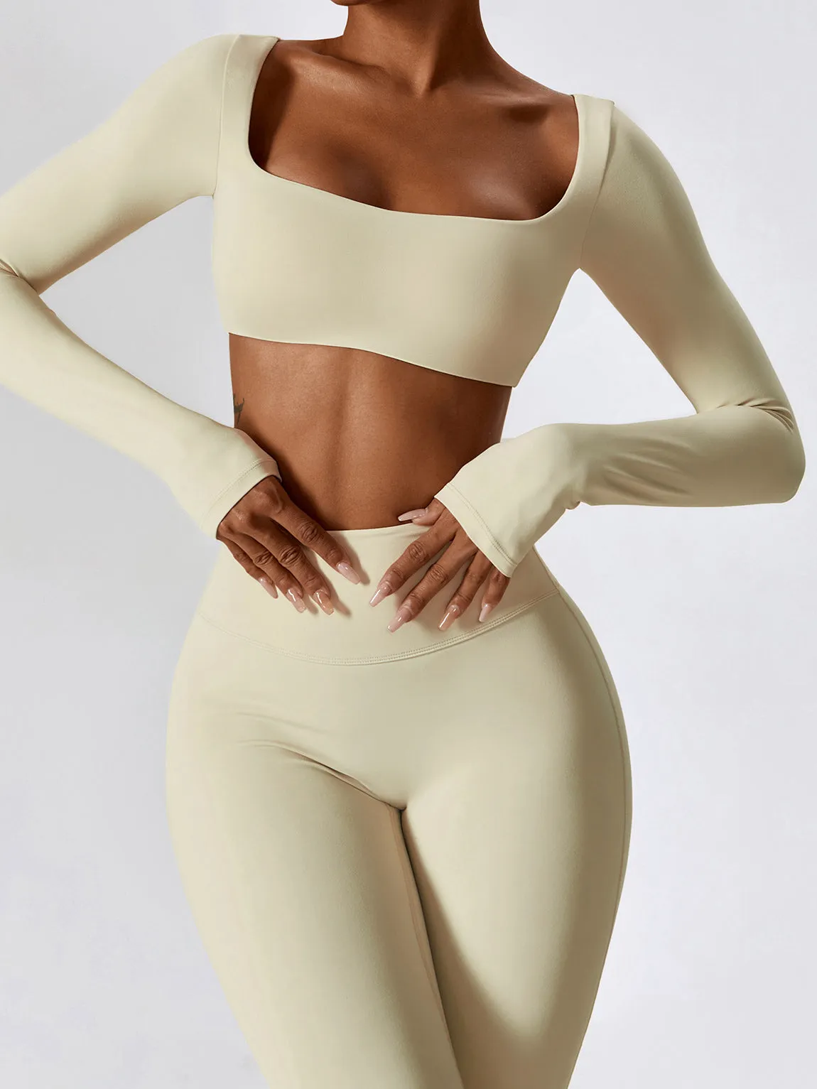 ZASUWA Female Square Collar Flare Scrunch Bum Tracksuit