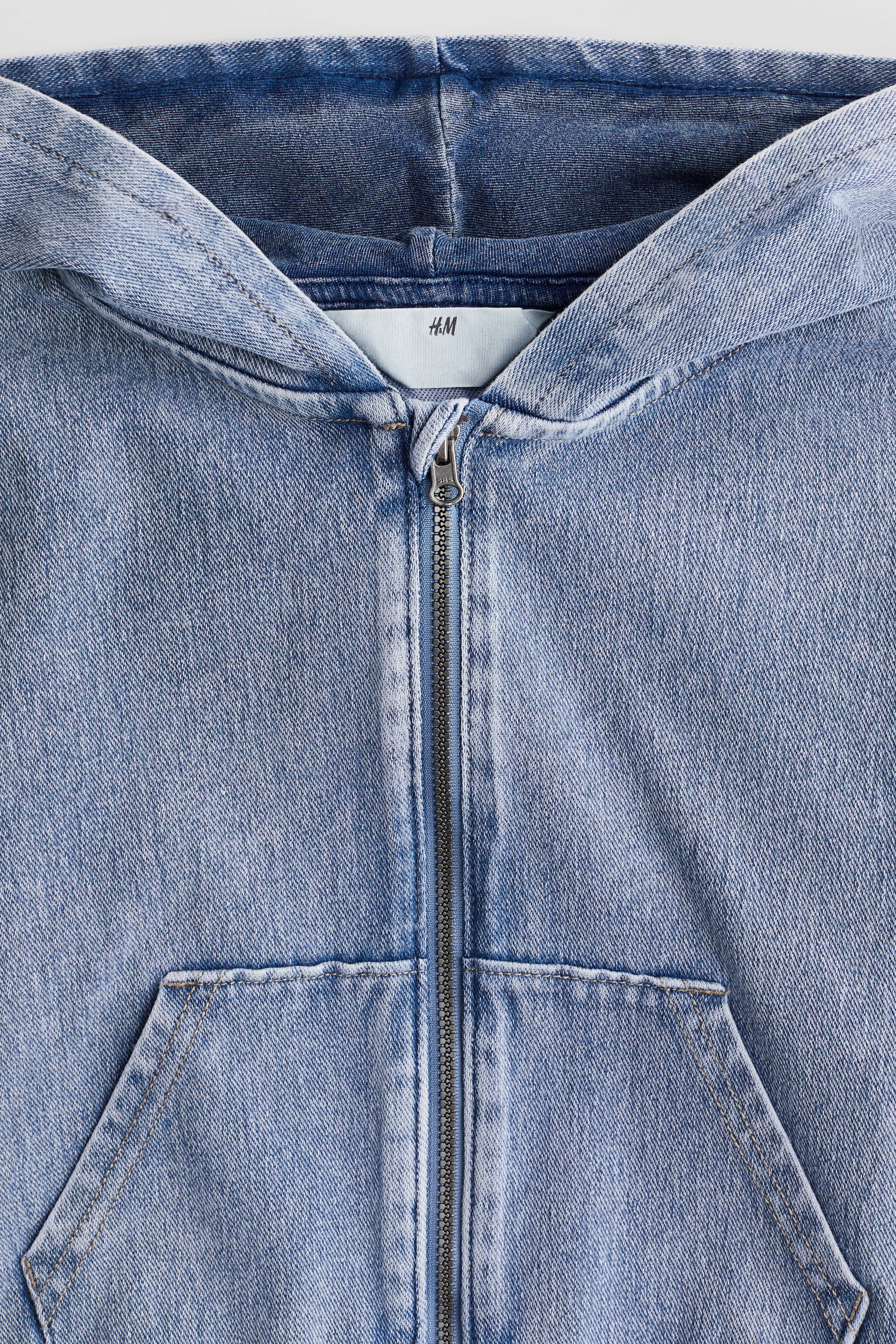 Zip-through twill hoodie - V-neck - Long sleeve - Blue - Kids | H&M GB
